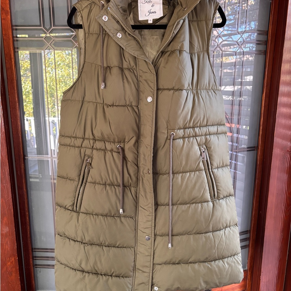 Sleeveless Quilted Puffer Vest - Olive